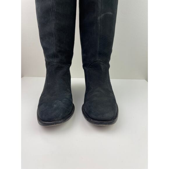 FENDI Black Nubuck Leather Knee High Riding Boots Almond Toe Heel Size 38 ITALY - Picture 7 of 14